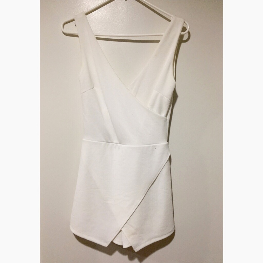 White V-neck Wrap Skort Jumpsuit